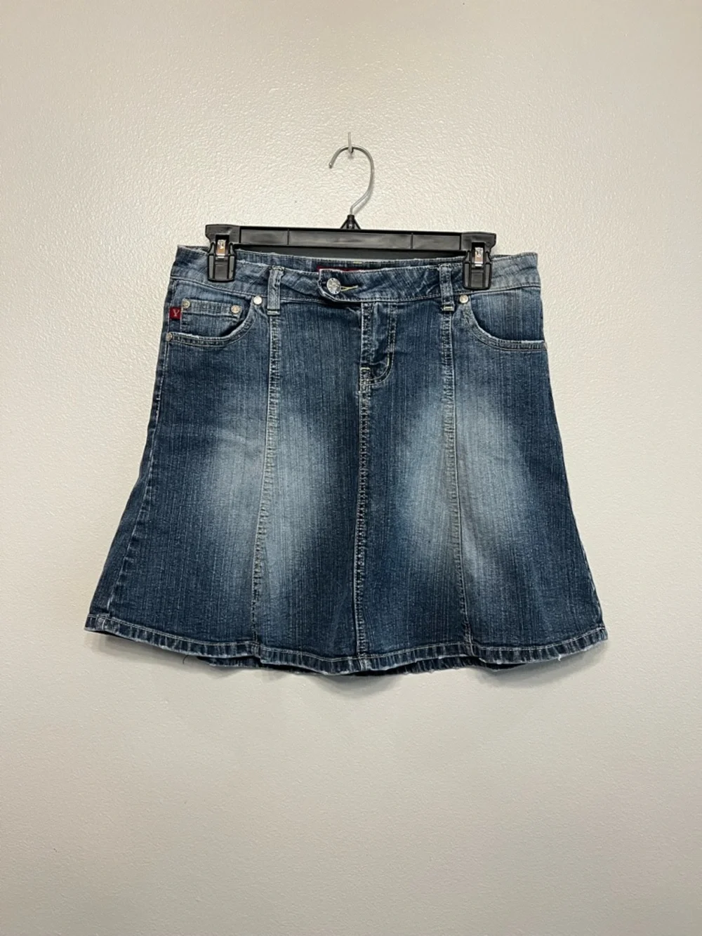 Ymi jeans‎ Y2K Juniors Washed Blue Denim A-Line Skirt Size 5 Distressed Fade